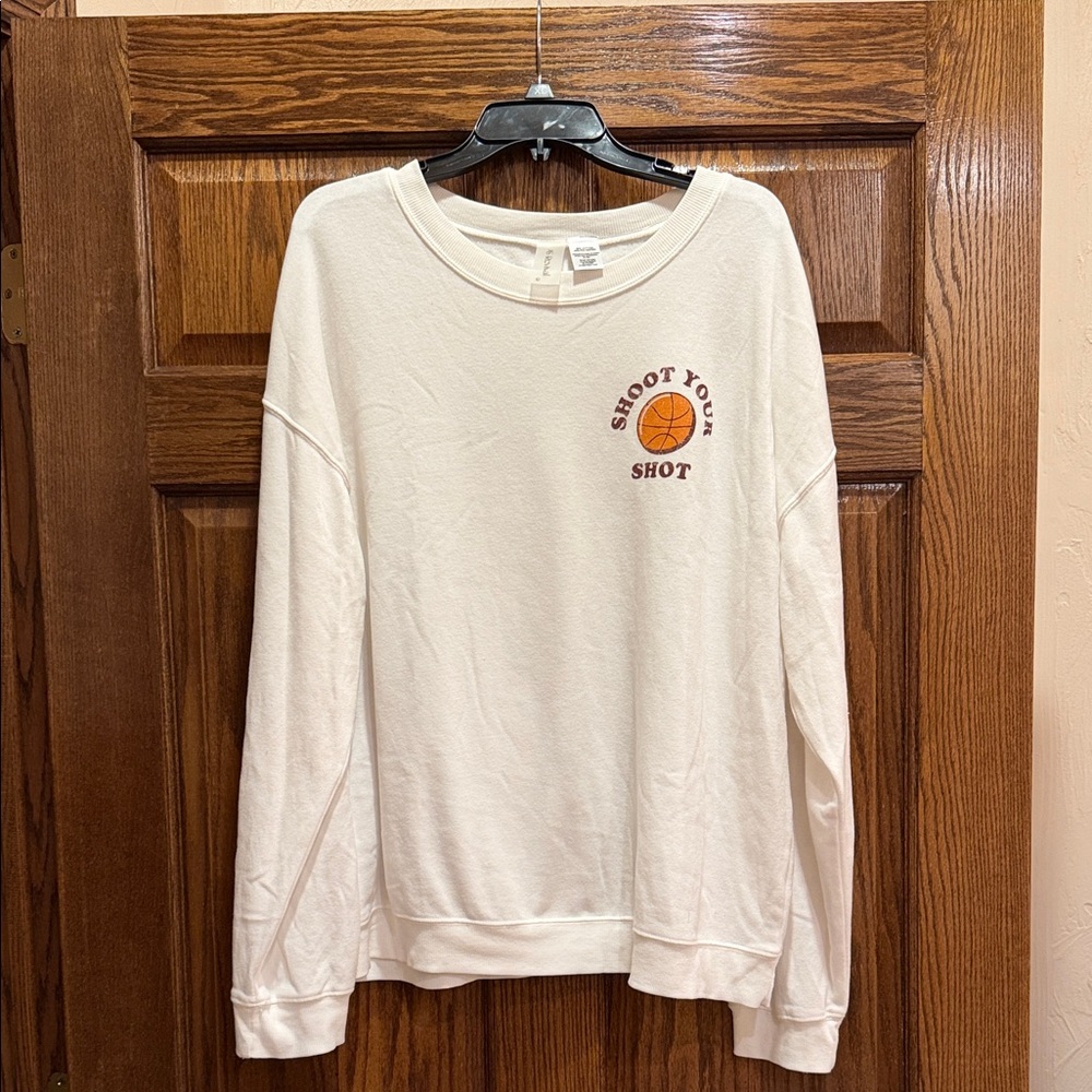 Altar'd State White Graphic 'Shoot Your Shot' Sweatshirt with Orange Basketball